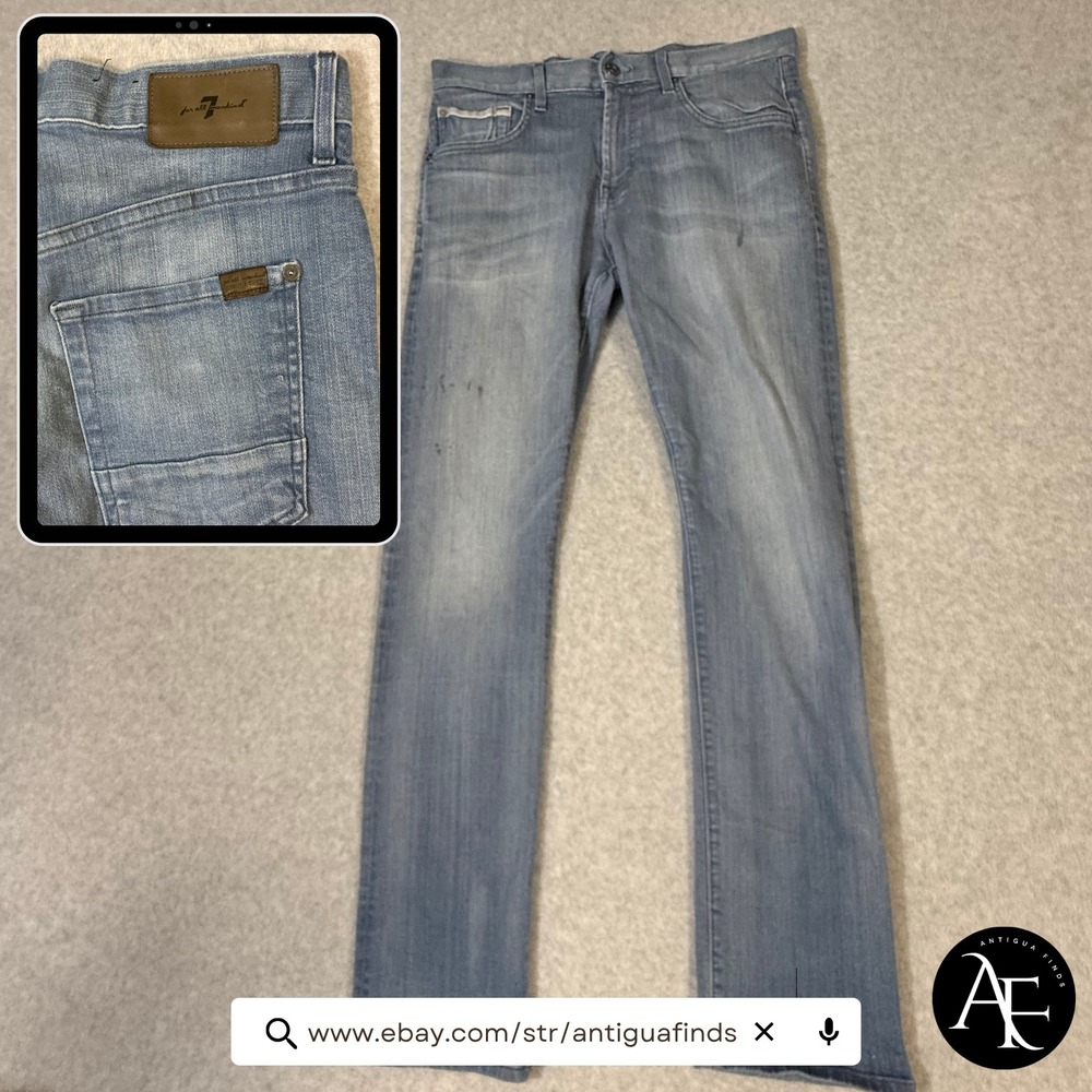 7 For All Mankind The Straight Light Wash Denim Jeans Mens 31 Made in USA